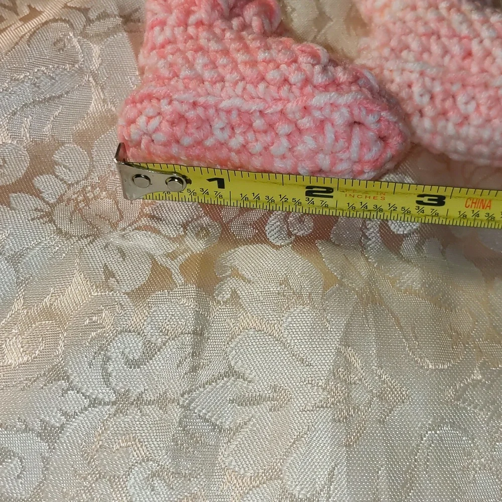 Handmade Variegated Pink Baby Booties Size Preemie to Newborn